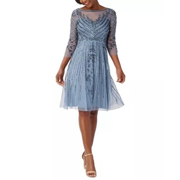 NWT Adriana Papell Beaded Sequin Cocktail Dress Size 0 Retail $279 - Picture 1 of 10